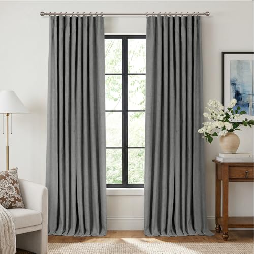 Image of INOVADAY 100% Blackout Curtains for Bedroom, Stoic Gray Black Out Curtains 108 Inch Long, Clip Rings Linen Blackout Drapes, Thermal Insulated Room Darkening for Living Room, 2 Panels - W50xL108