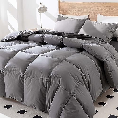 WENERSI Goose Feather Down Comforter Queen Size,Hotel Style Bedding Comforter,750+ Fill Power,1200TC,100% Organic Cotton Fabric,All Season Grey Duvet Insert with 8 Corner Tabs