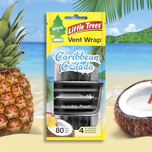 Image of LITTLE TREES Car Air Freshener | Vent Wrap Provides Long Lasting Scent, Invisibly Fresh | Caribbean Colada, 16 Air Fresheners