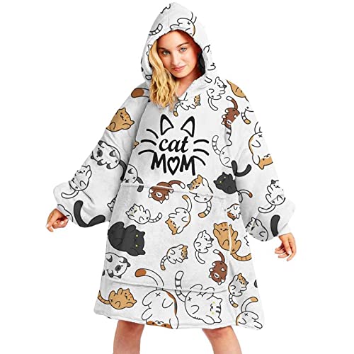 64HYDRO Blanket Hoodie - Premium Wearable Hooded Blanket - Cat Patterns for Cat Lovers - Oversized H