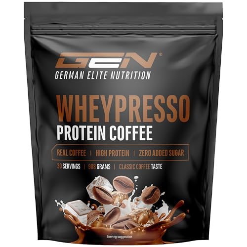 Wheypresso Protein Coffee - Proteína en polvo con concentrado y aislado de suero de leche - Con auténtico café y cafeína - Bebida cremosa rica en proteínas - (908 g, Sabor Café Clásico) Wheypresso Protein Coffee - Proteína en polvo con concentrado y aislado de suero de leche - Con auténtico café y cafeína - Bebida cremosa rica en proteínas - (908 g, Sabor Café Clásico)