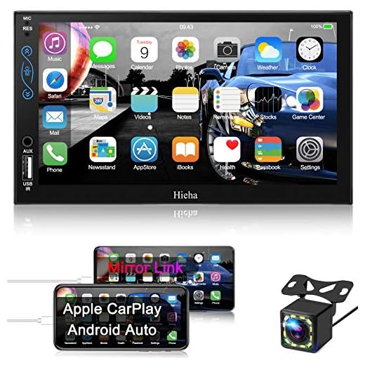 Hieha Car Stereo Compatible with Apple Carplay and Android Auto, 7 Inch Double Din Car Stereo with Bluetooth, Touch Screen Car Radios MP5 Player with A/V Input, Backup Camera, Mirror Link, SWC
