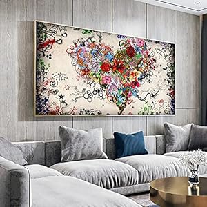 Grotere Wall Art Foto Doek Liefde Schilderij Abstract Kleurrijk Hart Bloemen Posters Voor Woonkamer Decoratie Foto…