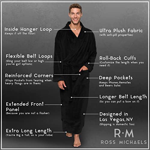 Ross Michaels Mens Robe Plush Big and Tall - Long Fleece Spa Bath Robe with Pockets - Bathrobe Gift for Men and Teens4