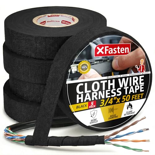 XFasten Wire Harness Tape, 3/4-Inch x 50-Foot (5-Pack),...