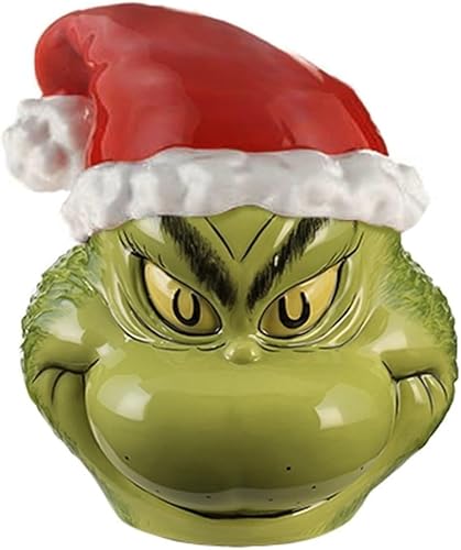 Bioworld La cabeza del personaje del Grinch con el sombrero de Papá Noel esculpido tarro de galletas de cerámica