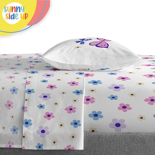 Image of Sunny Side Up Butterfly Twin Comforter Set - 5 Piece Kids Bedding Includes Comforter, Sheets & Pillow Cover - Super Soft Purple Floral Microfiber Bed Set