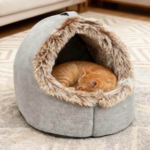 Mppchhn Überdachtes Katzenbett,Warme Beruhigende Winter Haustierbedarf | Kätzchen Bett Höhle Winter Katzenhaus - Für Kätzchen Welpen Kleine Hunde Zum Schlafen Innen Schlafzimmer Wohnzimmer Balkon