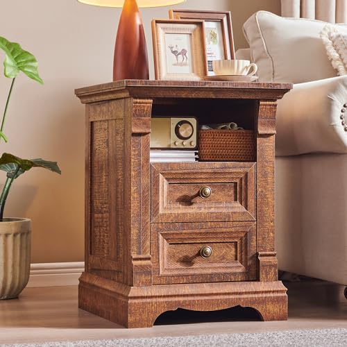 Image of Farmhouse Nightstand w / Charging Station 18 inchWood Sofa Table w /Roman Column