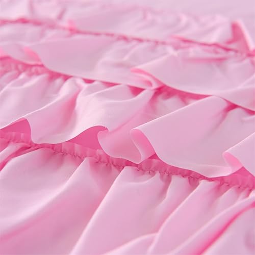 Miniatura 5 de Holawakaka Juego de edredón de 3 piezas con volantes en cascada rosa, tamaño individual, multicapa, con volantes, estilo shabby chic, para niñas y
