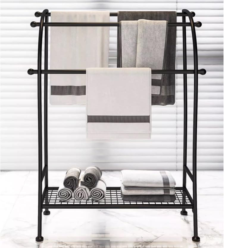 Blanket-Rack-Standing-Towel-Rack-Quilt-Rack-Large-Standing-Metal-Bathroom-Towel-Holder-Stand-with-Shelf-3-Tier-Towel-Rack-Stand-for-Hanging-Bath-Towel-Stand Blanket Rack Standing Towel Rack Quilt Rack Large Standing Metal Bathroom Towel Holder Stand with Shelf 3 Tier Towel Rack Stand for Hanging Bath Towel Stand