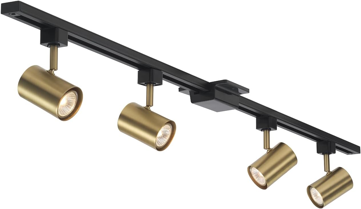Globe Electric 64000009 4-Light Adjustable Track Lighting Kit, Matte Black and Matte Brass Finish, 56-Inch Width, GU10 Base, Dimmable, Modern Industrial Ceiling Light