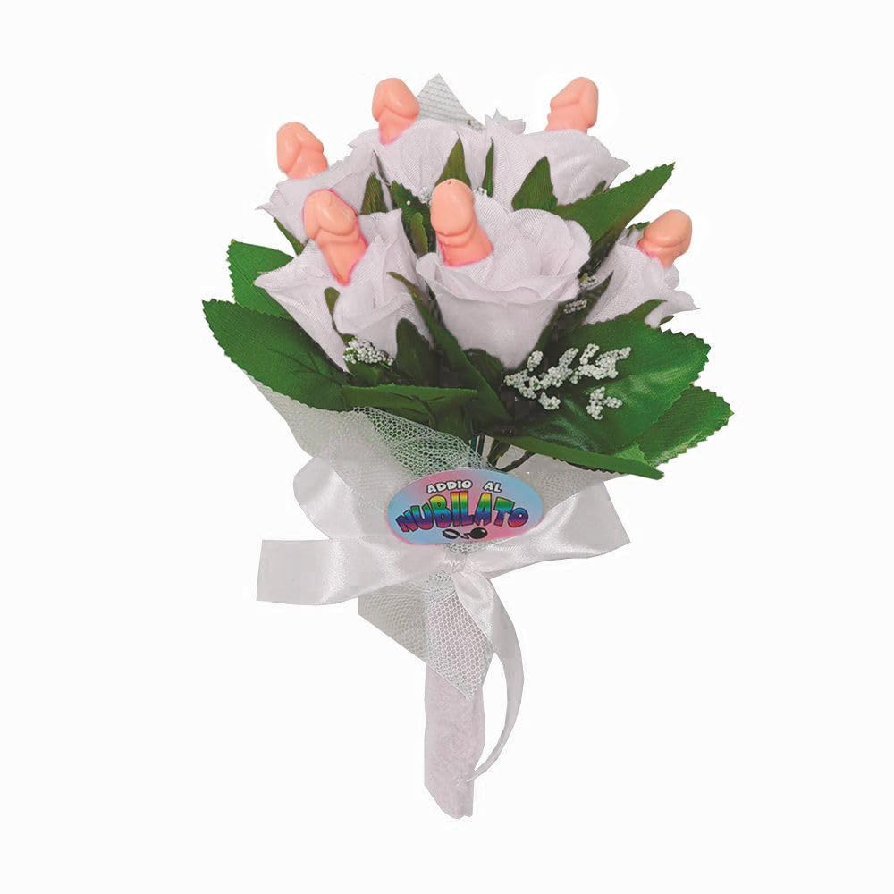 Bouquet di fiori bianchi da sposa con piselli per la festa sexy di addio al nubilato gadget per adulti hot party 18+