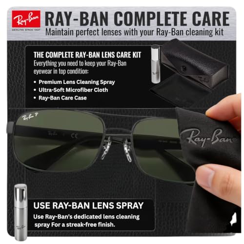 Image of Ray-Ban RB3445 Rectangle Shaped Sunglasses for Men with Official RAYBAN Eyewear Kit