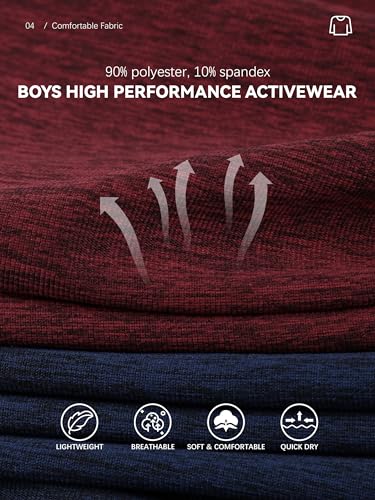 HXP 5 Pack Boys Long Sleeve Shirts Youth Dry Fit Shirts Boys' Activewear Athletic Performance T-Shirts Clothes 6-18 Years3