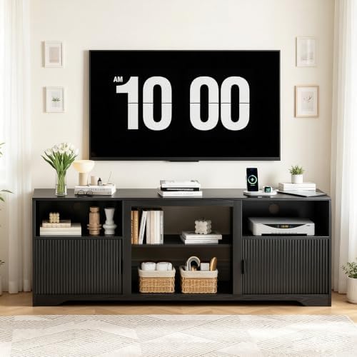 Fluted TV Stand for Tvs up to 80" with Adjustable Shelf Charging Station