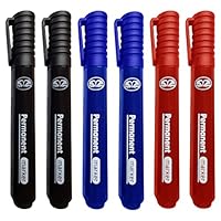 6 PCS x Blue Black Red Permanent Markers Thick Bullet Tip Permanent Marker Pens Waterproof Quick Drying Pens Works on Plastic Glass Wood Metal & Fabric For Colouring Marking Stationery