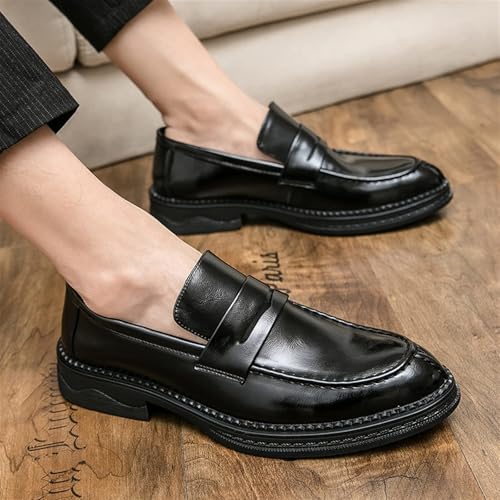 Men's Leather Lace Up Platform Block Heel Business Oxford Shoes Fashion Slip-On Round Toe Casual Work Office Comfortable Business Shoes3