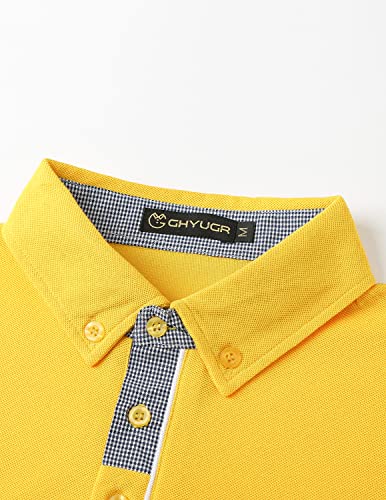 Image of GHYUGR Men's Polo Shirts Short Sleeve Slim Fit Polo Casual Plaid Splice T-Shirts