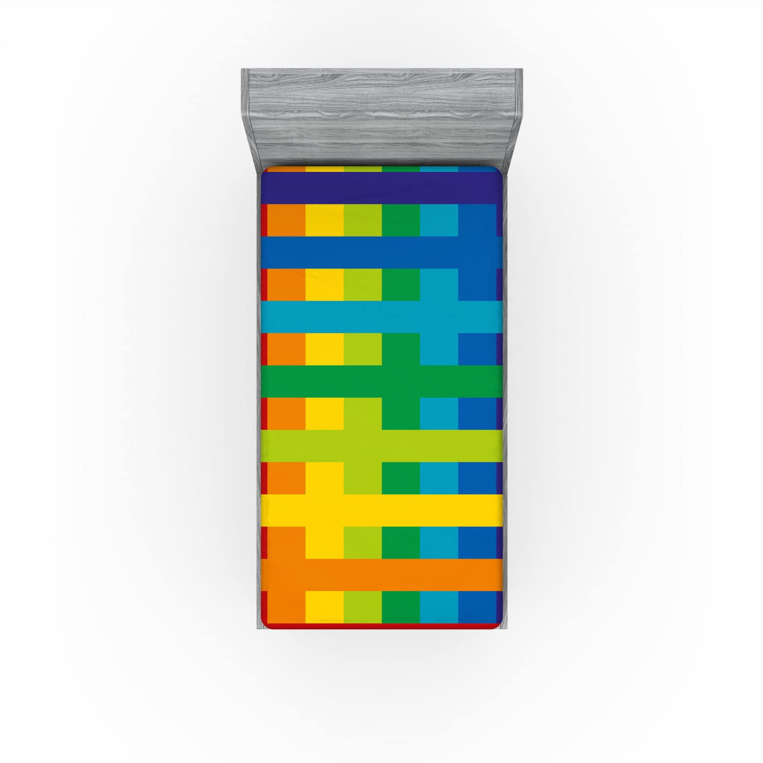 Ambesonne Rainbow 2 Pack Fitted Sheet, Vibrant Tones Green Blue Multicolored, Bed Cover All-Round Elastic Deep Pockets 2 Pieces, Package Contains 2 Twin XL Size Fitted Sheets, Green Blue Multicolor