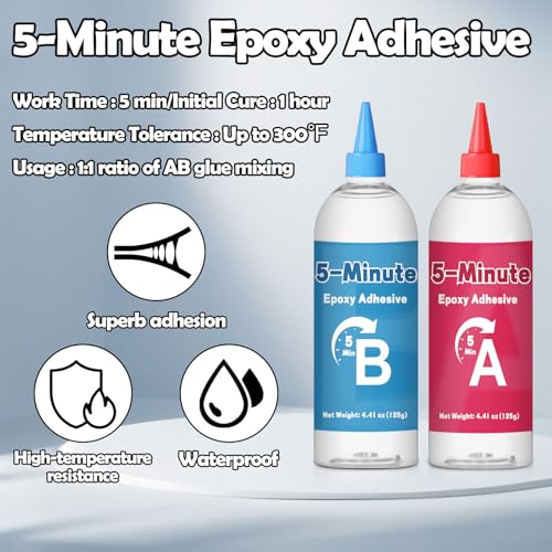 Image of Epoxy Glue - 125+125g Quick Cure 5 Minute Epoxy Adhesive - Super Tough and Durable - Clear 2 Part Epoxy Glue for Repairing Hard Plastics, Metals, Ceramics, Wood, Etc