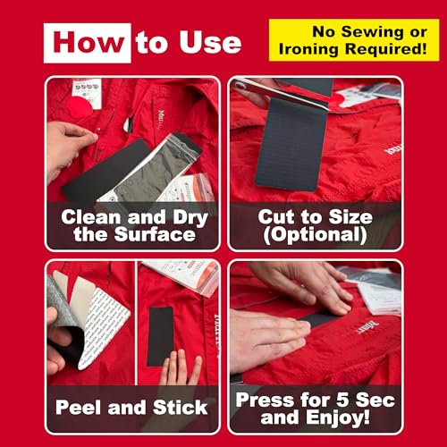 aZengear Repair Patches - Waterproof, Self-Adhesive, Tear-Cold-Heat-Resistant Polyester Fabric to Fix Down Jacket, Puffer, Snowsuit, Shoe, Tent, PVC, Clothing, Upholstery (Black (2 Strips))