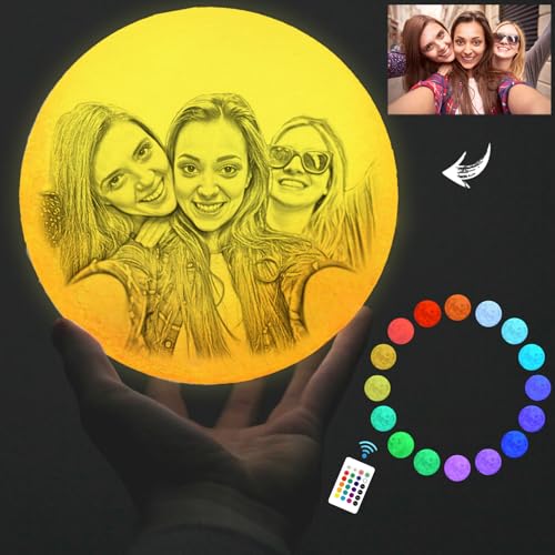 Aolun Moon Lamp Personalized Photo Customized with Picture Engraved, 16 Colors,USB Charging Night Lamp for Kids,Birthday,Thanksgiving,Christmas,Mothers Day Gifts