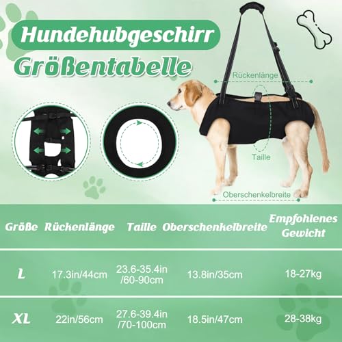 Tragehilfe Hund Groß, Verstellbare Hunde Tragehilfe Mit Griffen, Reflektierende Nähte, Tragbares Tragegurt Hund Ganzkörperhebehilfe Für Alt, Gelenkverletzungen, Arthritis Hunde (XL)