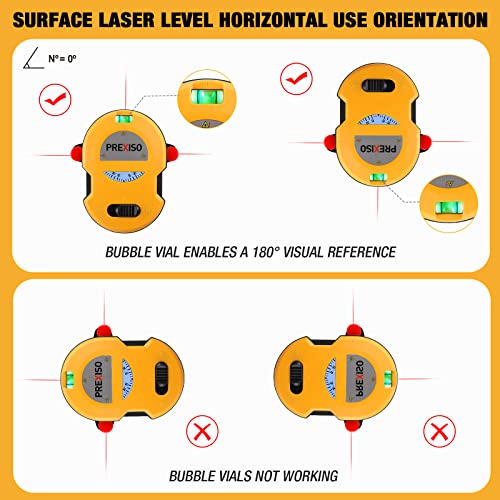 PREXISO Multi Surface Laser Level LED Light Vial, 30Ft Horizontal Vertical Line Laser & PREXISO Laser Level 3 X 360° with Tripod, Rechargeable Cross Line Leveler, Green Line Laser Level Self Leveling