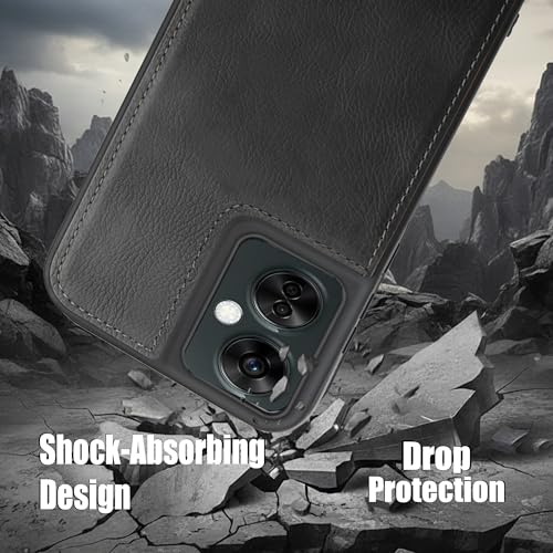 Image of Leather Case for OnePlus Nord CE 3 Lite Premium Protective Stylish Slim Cover with Shockproof Raised Edges Black