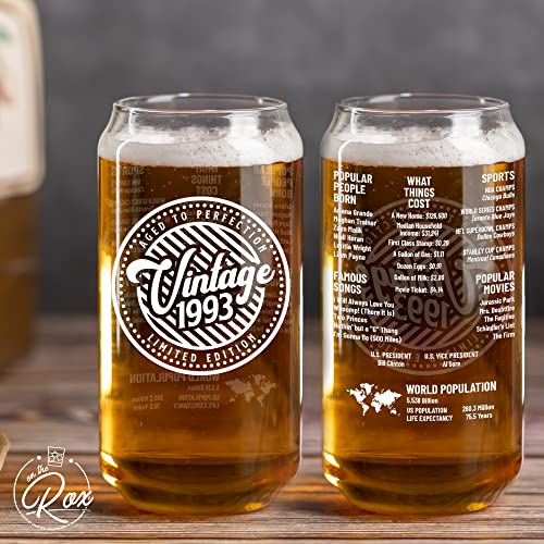 30Th Birthday Gift For Men - Birthday Beer Gifts 20 Ounce 2-Sided Beer Can Glass (1 Count) - Vintage Glass For A 30 Year Old - Funny Glass Gift For His Or Her 30Th Birthday - Anniversary Party (1993) #TOP2