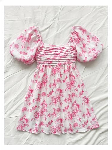 Image of Floerns Women's Floral Dress Puff Sleeve Dress Square Neck Summer Vacation Picnic Mini Dresses
