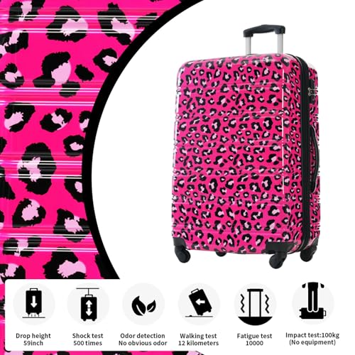 3-Piece Expandable Hardside Luggage Set with 360° Spinner Wheels and TSA Lock, Lightweight Suitcases for Travel (20" 24" 28") (Hot Pink Leopard + PC)4