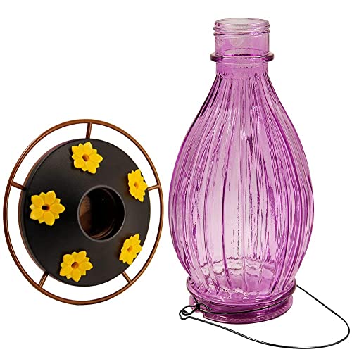 Juegoal-Glass-Hummingbird-Feeders-for-Outdoors-37-oz-Wild-Bird-Feeder-5-Feeding-Ports-Bud-Shaped-Metal-Handle-Hanging-for-Garden-Tree-Yard-Outside-Decoration-Violet