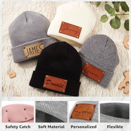 Custom Baby Beanie Winter Hat Personalized Baby Knit Hats Leather Patch Infant Beanie for Baby Kids Adults2
