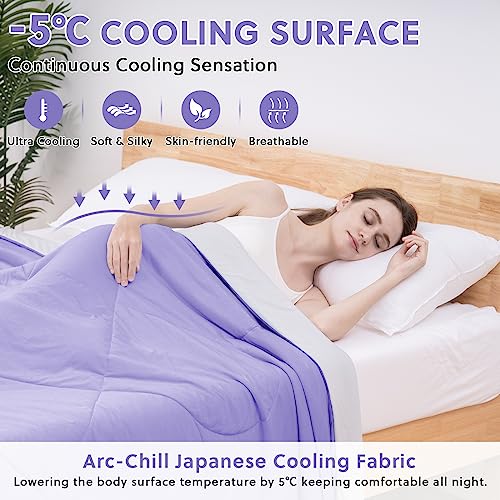 HOMFINE Cooling Comforter Japanese Double-Sided Cold Tech Fabric Cooling Blanket for Night Sweats Hot Sleepers, Q-Max 0.45 Soft Breathable Silky Smooth Lightweight Purple Summer Comforter Queen