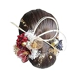[Lomeri ロメリ] タイトヘア 髪飾り おかみさん ロメリ ドライフラワーの髪飾り 成人式 卒業式 結婚式 袴 G13 (赤黒)