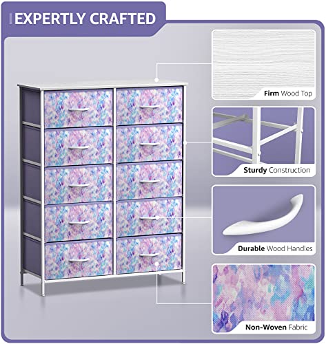 Sorbus Kids Dresser with 10 Drawers - Storage Unit Organizer Chest for Clothes - Bedroom, Kids Room, Nursery, & Closet - Steel Frame, Wood Top & Handles, and Easy Pull Fabric Bins — view 4