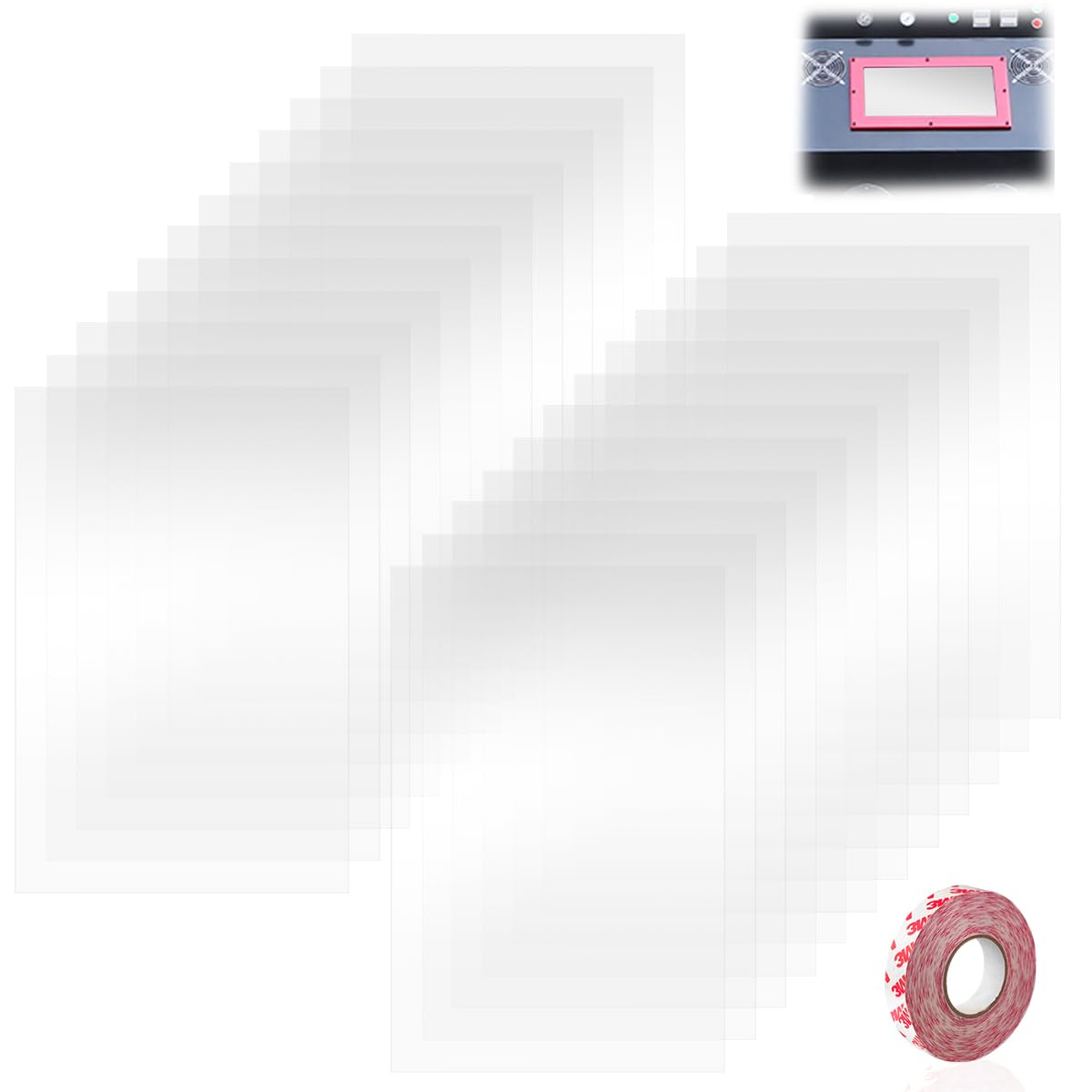 Jamceoceo 24 PCS Sandblasting Cabinet Mirror Protection Film Polyester Sandblasting Cabinet Interior Protection Film With 3M Double Sided Tape Roll 23inX11inReplaceable Clear Sandblasting Cabinet Film