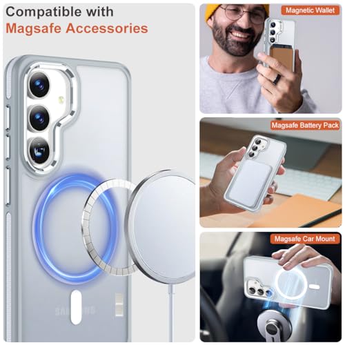 Image of MALEWOLF Magnetic Case for Samsung Galaxy S24+ Plus 5G, Color Match Cover [Compatible with Magsafe] [Military Drop Protection] Anti-Slip Soft TPU Edge Phone Case for Galaxy S24 Plus (Grey /White)