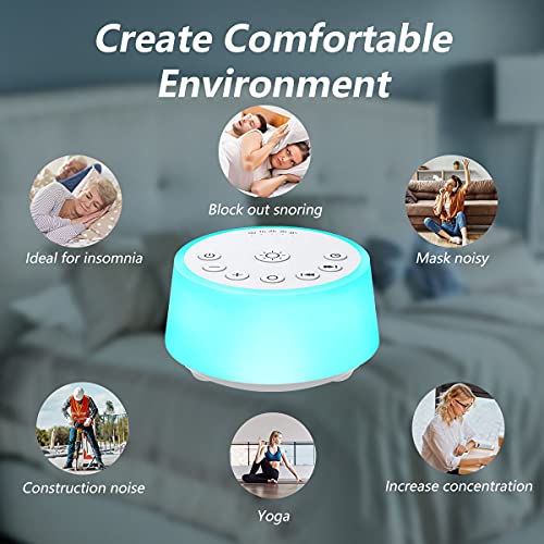 color noise sound machines with 10 colors night light 25 soothing sounds and sleep white noise machine 32 volume levels 5 timers adjustable brightness memory function for adults kids baby