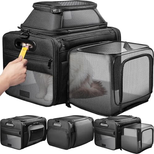 Top and Side Expandable Pet Carrier with Treat & Pet Window 17x11x9.5 Inch Alaska Hawaiian Airline Approved Soft-Sided Dog Carrier for Small Dogs and Cats Travel Cat Carrier with Locking Zippers