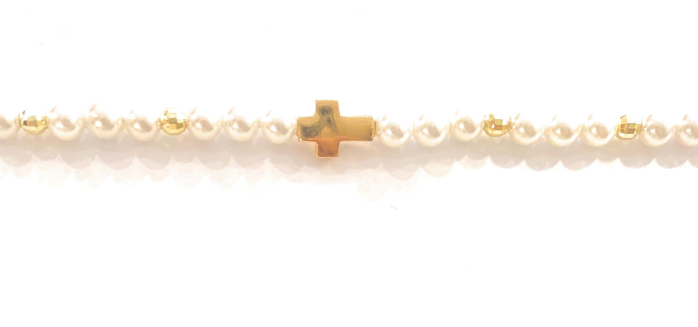 Bracciale con perle e croce in argento sterling 925 mm, Argento
