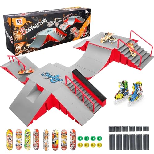 Tlater Finger Skateboard Park Kits, 14-in-1 Bigger Finger Skateboard Ramp Set DIY Montage Fingerboard Skatepark für Kinder Geburtstag Geschenk