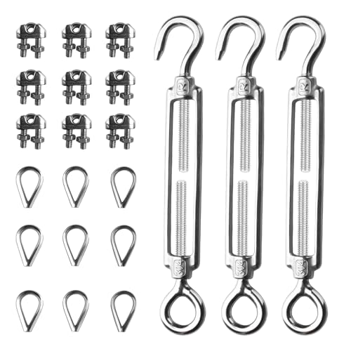 21 Stück Seilspanner Spannschloss Set: 3 STK M6 Seilspanner Edelstahl Spannschloss Spannschlösser & 9 STK M3 Drahtseilklemmen & 9 M3 Drahtseil Thimbles, Zaunspanner Drahtspanner Drahtseil Spanner