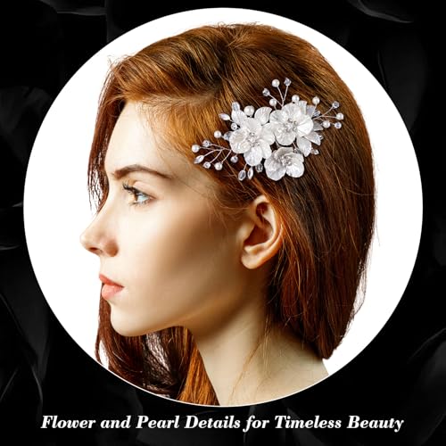 Pinzas para cabello con flores y perlas, 2 piezas miniatura 5