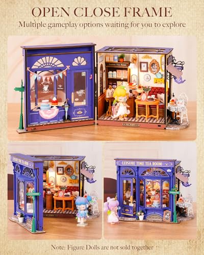Image of Rolife DIY Miniature House Kit Leisure Tea Time, 3D Book Nook Openable Bookshelf Decor for Adults, Mini Model House Kits, DIY Crafts Kit Halloween for Adults (Leisure Tea Time)