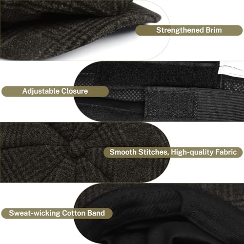 Image of KUJUHA Wool Newsboy Cap for Men Flat Irish Cabbie Ivy Gatsby Newsboy Driving Hat Hunting Cap