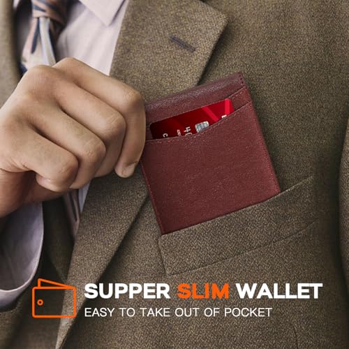 Image of RUNBOX Wallet for Men Slim Leather Bifold RFID Blocking Minimalist Front Pocket Design with Gift Box | Minimalist Front Pocket Design, Holds 8 Cards, RFID Protection, Gifts for Men on Birthdays, Father's Day, and Christmas