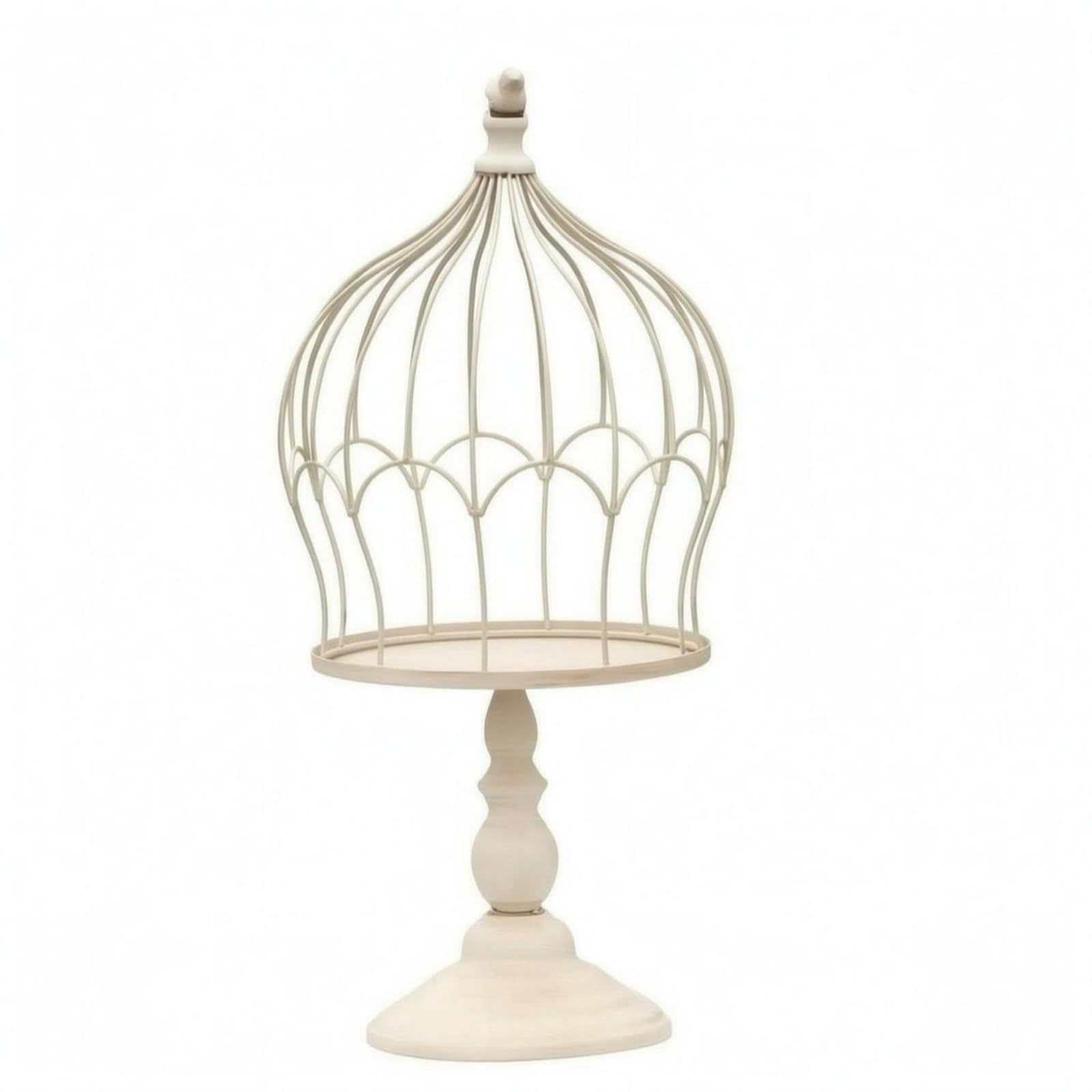 Fioriera a Gabbia Vintage Porta Piante Supporto Tavolo Decorazione Metallo Finiale a Uccellino E Struttura a Filo Adatta per Scaffali Consolle Studio , Bianco Invecchiato